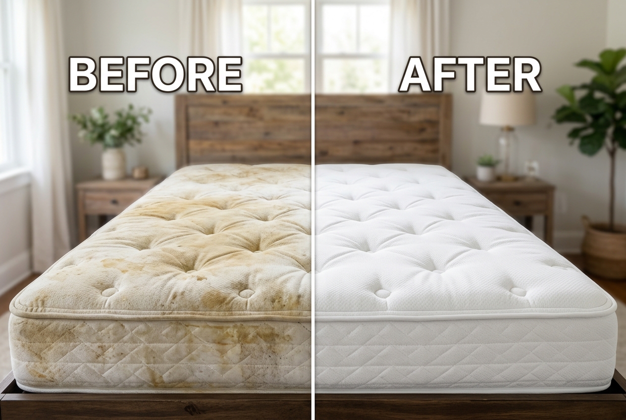 Avant et après nettoyage de matelas – élimination des taches et acariens